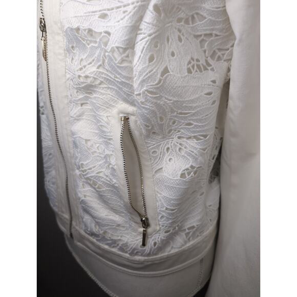 White House Black Market lace denim feminine zip up jacket - Picture 2 of 9